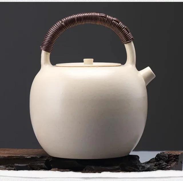 景德镇陶鸣堂陶瓷大号家用烧水陶壶 白泥壶煮茶壶提梁煮水壶